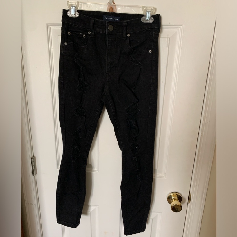 Aeropostale High Rise Jegging Stretch Jeans Size 6 Short Black Ripped NWOT